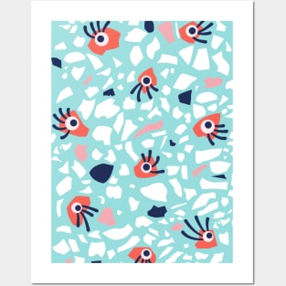 Fun Geometric Terrazzo Pattern With Eyes Posters and Art